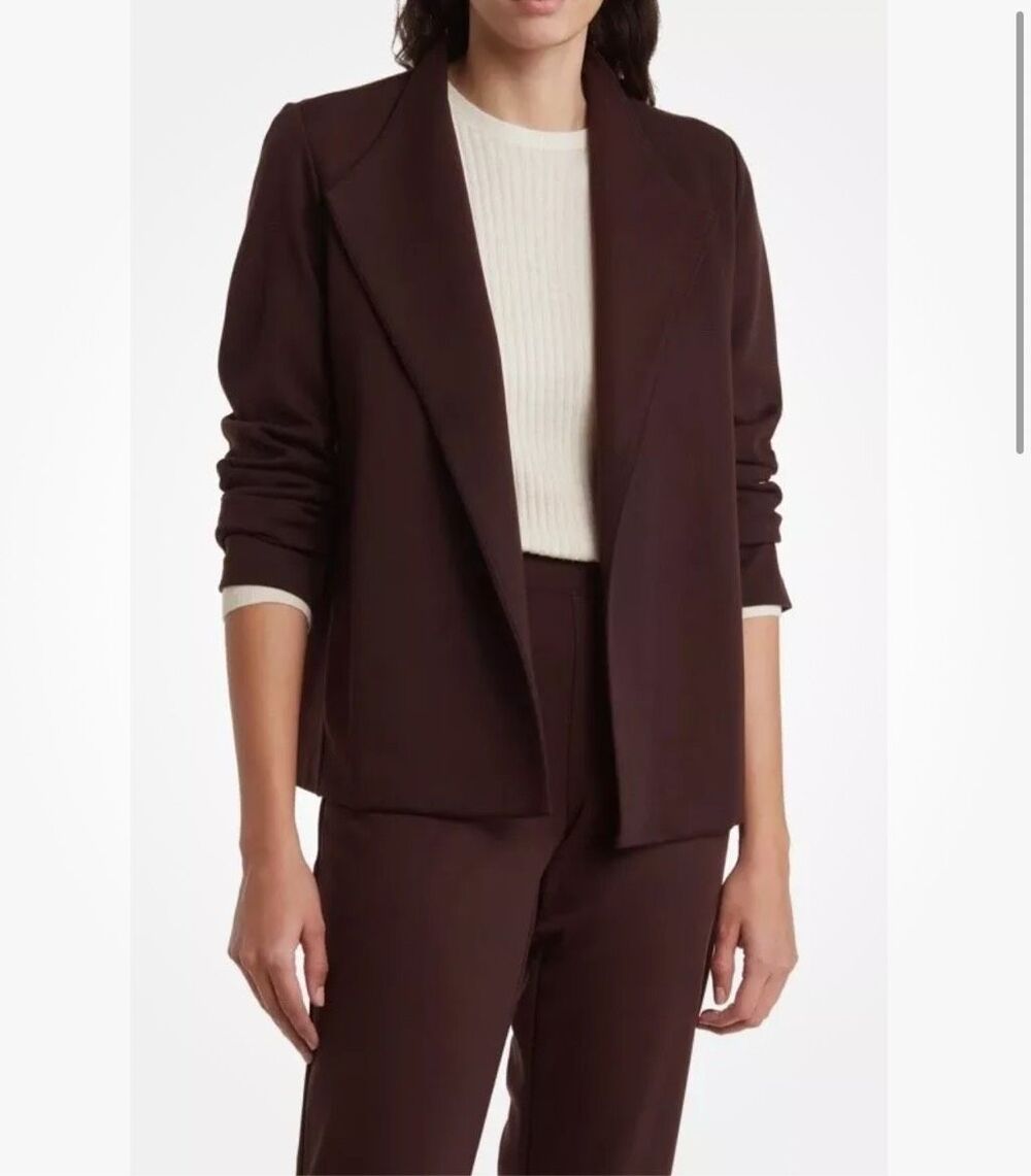 Eileen Fisher $328 Flex Ponte Open Front Blazer Jacket Brownstone M NEW